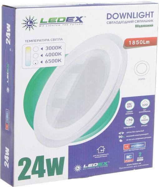 Светильник точечный Ledex 24 Вт 6500 К белый 