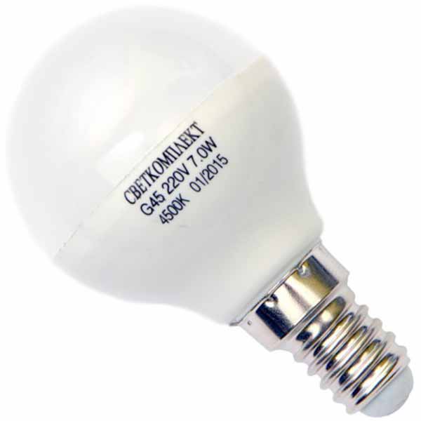 Лампа LED Светкомплект G45 A 7 Вт E14 холодный свет