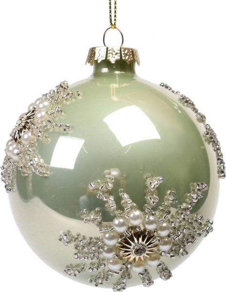 Куля новорічна з квіткою із перлин 80 мм в асортименті JF0200160 JF0200161 JF0200162