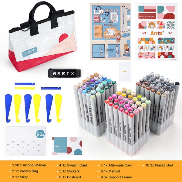 Набір спиртових маркерів Arrtx OROS ASM-0390B 90 кольорів LC302482 