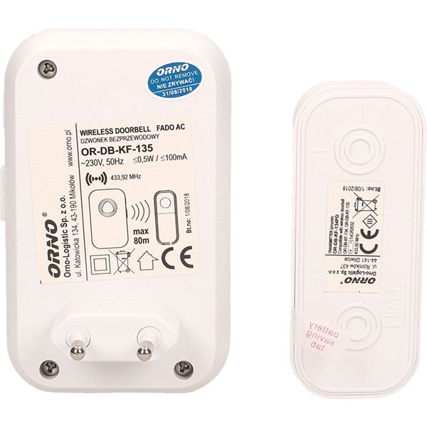 Звонок беспроводной Fado DC белый OR-DB-KF134