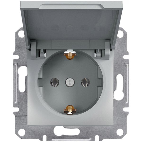 Розетка із заземленням Schneider Electric Asfora 16 А 250 В з кришкою алюміній EPH3100161