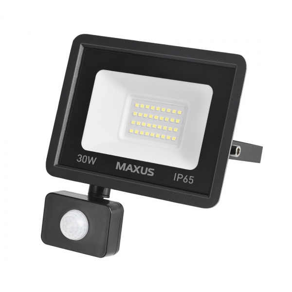 Прожектор с датчиком движения Maxus 30 Вт IP65 черный 1-MFL-04-3050s