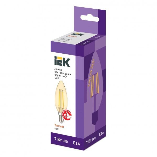 Лампа світлодіодна IEK FIL Gold C35 7 Вт E14 2700 К 220 В жовта 