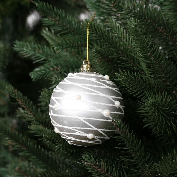 Набір іграшок Куля у смужку та сітку шампань d80 мм 4 шт./уп. 