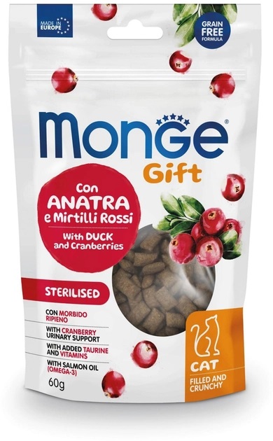 Ласощі Monge Cat Sterilsed з качкою та журавлиною 60 г
