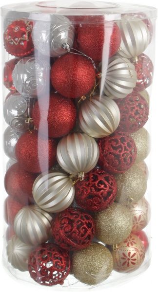 Набор елочных шаров пластиковых Люкс красный d80 мм 75 шт./уп. 