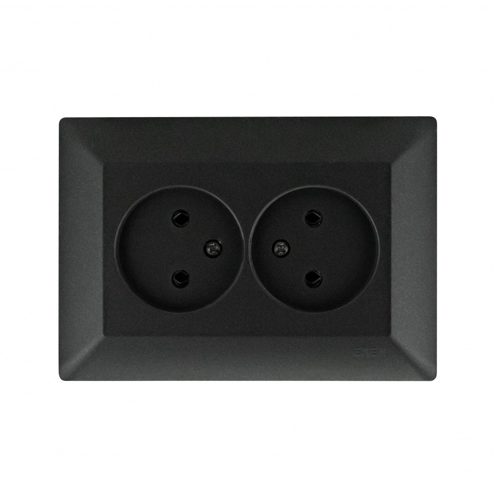 Розетка подвійна побутова без заземлення Exen ODAK IP20 чорний 210-141403-244