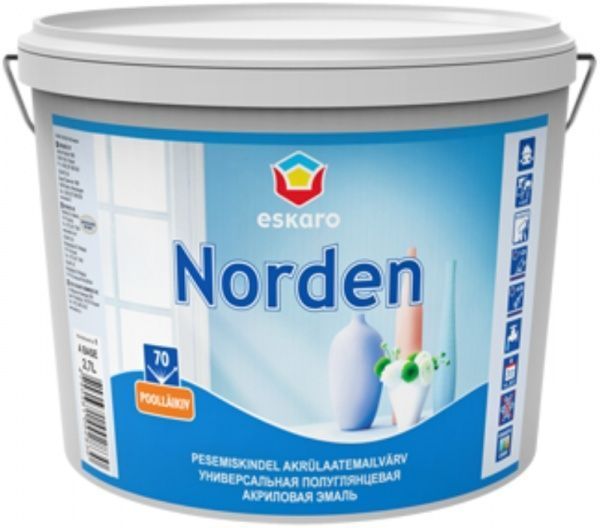 Эмаль Eskaro акриловая Norden 70 белый полуглянец 2,7л