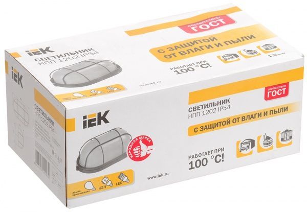 Светильник административный IEK НПП1202 овал/решетка 100 Вт IP54 белый 