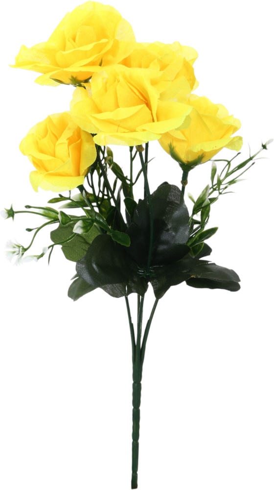 Букет роз искусственный 5 цветков желтый 29 см