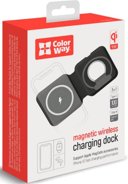 Бездротовий зарядний пристрій ColorWay MagSafe Duo Charger 15W for iPhone черний (CW-CHW32Q-BK)
