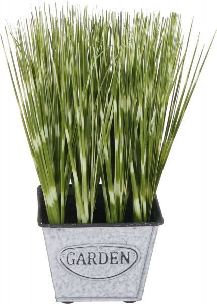 Растение искусственное Мискант в металлическом горшке 10х20 см зеленый с белым