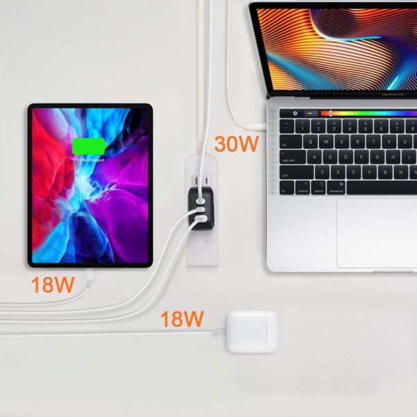 Зарядний пристрій OneLounge 1Power 66W 2xUSB-C + USB-A для iPhone | MacBook | ноутбука 