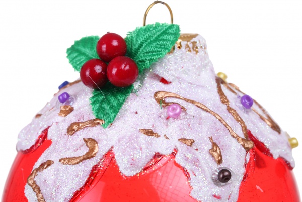 Шар новогодний с лепными элементами d 80 мм красный