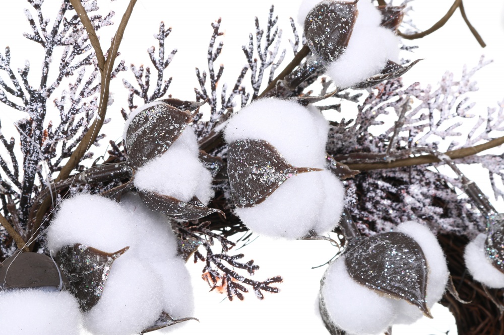 Вінок декоративний з імітацією хвої і бавовною d400 мм RS1H954