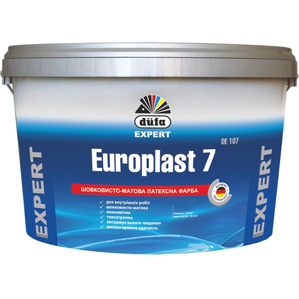 Краска латексная водоэмульсионная Dufa Europlast 7 DE 107 шелковистый мат белый 1л 
