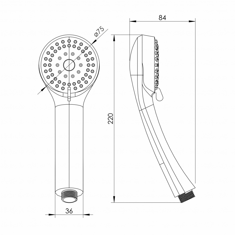 Ручной душ RJ 75 мм, 3 режима, блистер, хром
