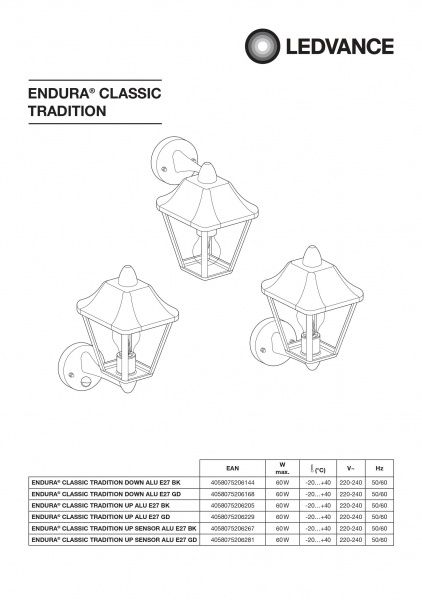 Бра Ledvance E27 IP44 бронзовый Endura Classic UP Gold 