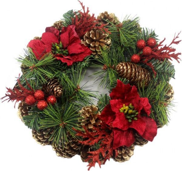Венок новогодний с хвоей, ягодами и шишками d300 мм EPI-W01-1303/4 