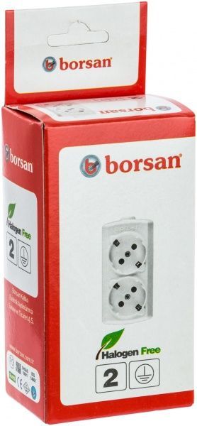 Колодка Borsan с заземлением 2 гн. белый BR-1552-0 