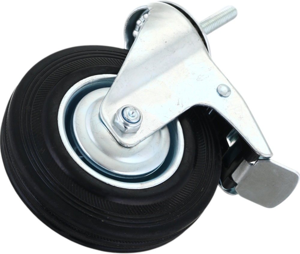 Колесо d125 мм гумове поворотне з гальмом і різьбовим штирем M10