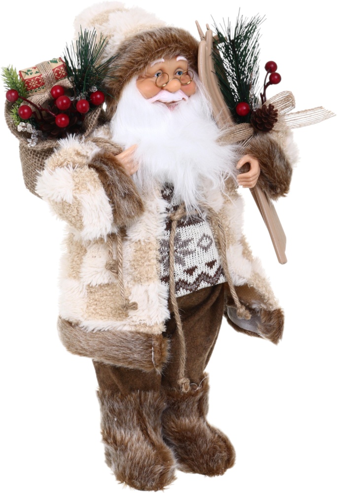 Декорация новогодняя Санта 40 см бежево-коричневый лесной с мешочком Y2502C 40 см