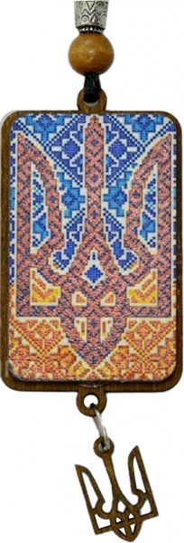 Підвіска дерев'яна Герб України 15 см жовто-блакитний P-2201