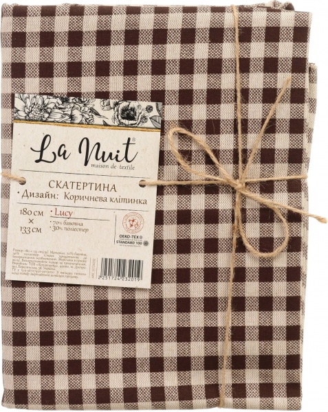 Скатерть Lucy клеточка 133x180 см коричневый La Nuit 