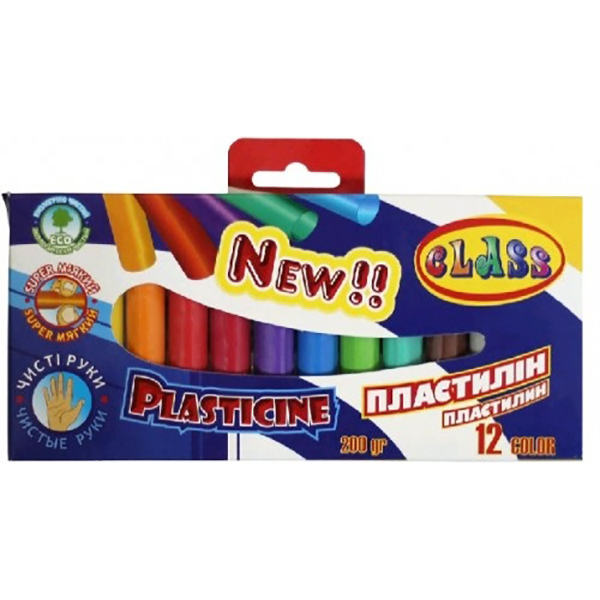 Пластилин Eco Чистые руки 12 цветов 200 г CLASS