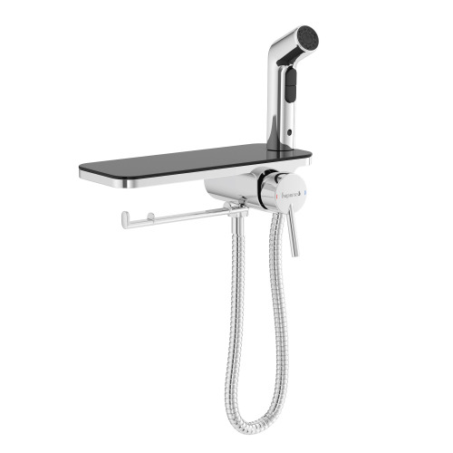 Гигиенический душ Imprese скрытого монтажа, LORETA черная полочка, хром