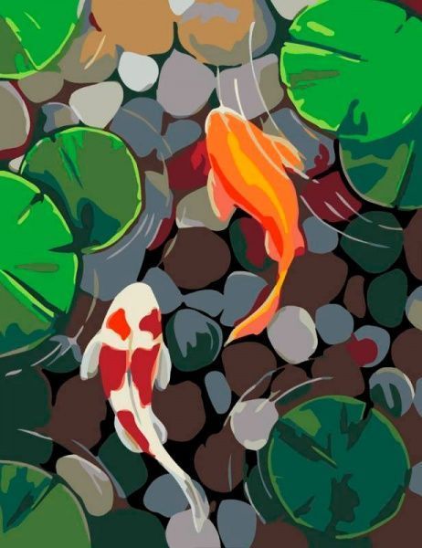 Картина по номерам акриловая живопись по номерам Рыбки в пруду Rosa Start 