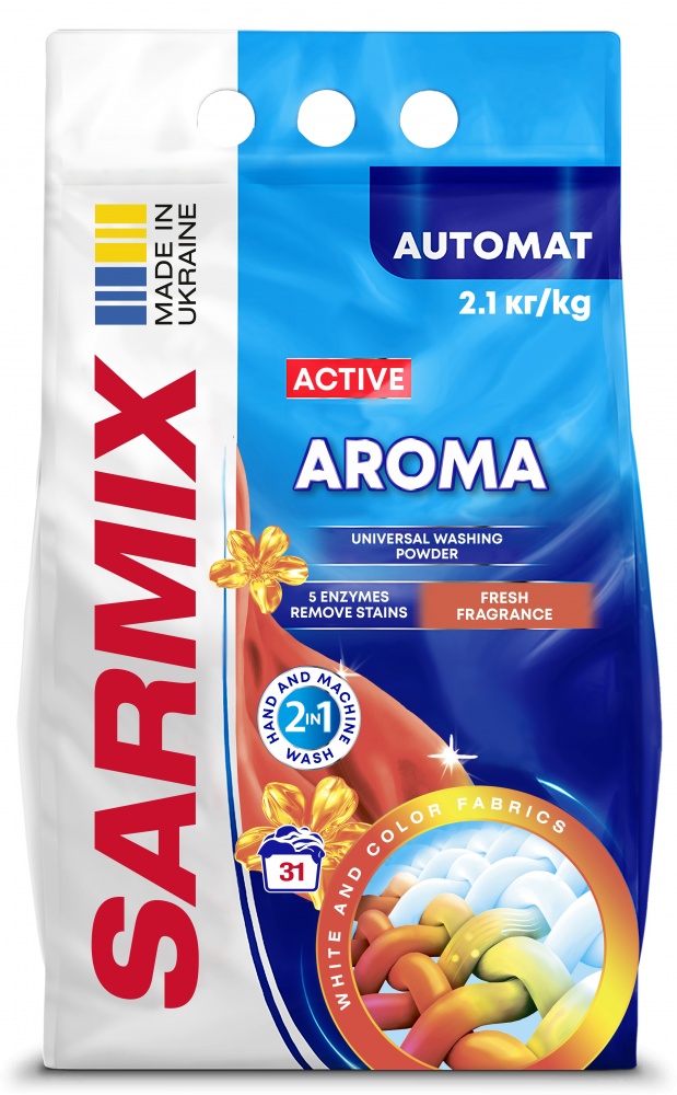 Стиральный порошок для машинной и ручной стирки SARMIX Active Aroma 2,1 кг
