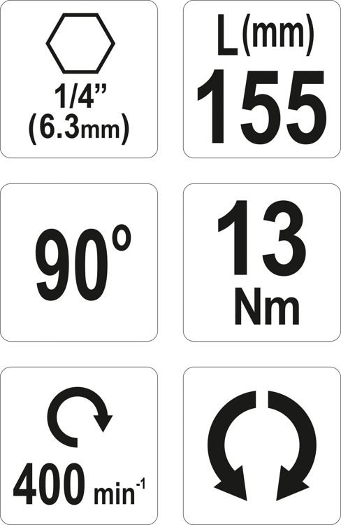 Адаптер угловой YATO HEX ¼ F=13 Нм 90° 1 шт. YT-04631