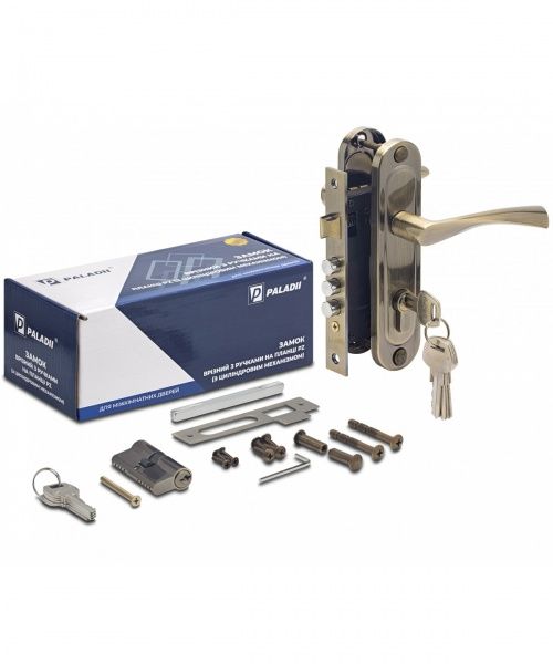 Замок врезной с ручками цилиндровый Paladii Corona 61.5-45-C AB ПЗ104 61,5 мм бронзовый без петель