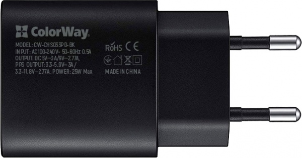 Сетевое зарядное устройство ColorWay Power Delivery Port PPS USB Type-C (25W) черный CW-CHS033PD-BK