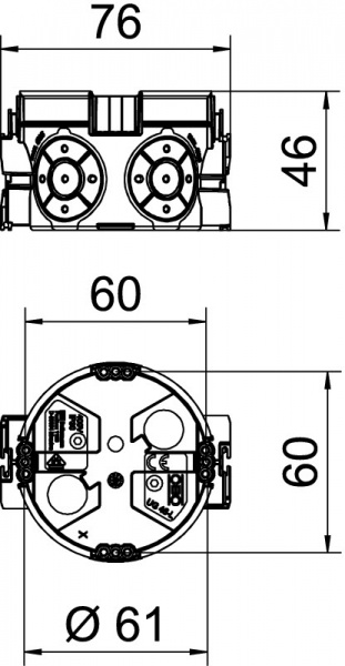 Коробка установочная OBO Bettermann UG 46-L с мембранами 61х46 полипропилен 2003706 