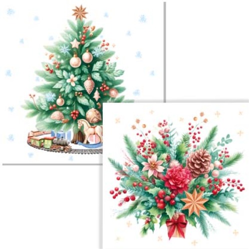 Серветки столові Silken Ялинка та новорічний букет 33х33 см 12 шт.
