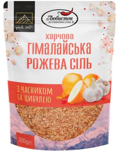 Сіль гімалайська рожева з часником та цибулею дрібна 300 г Любисток