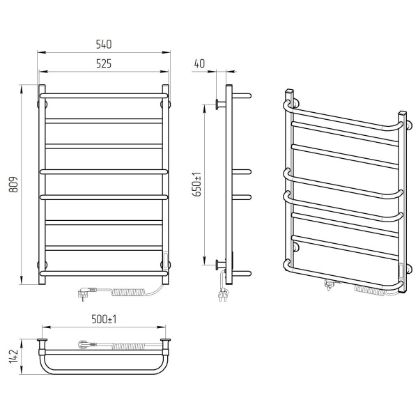 Полотенцесушитель электрический Laris Комфорт ЧК(Ч) 8 500х800 Э П R3
