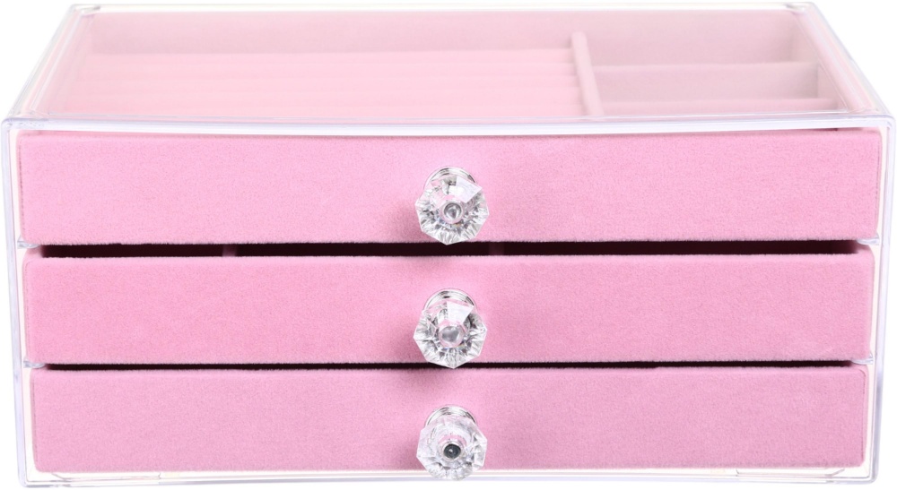 Скринька для прикрас Velvet трьохрівнева 13.5х23.5х10.5 рожева