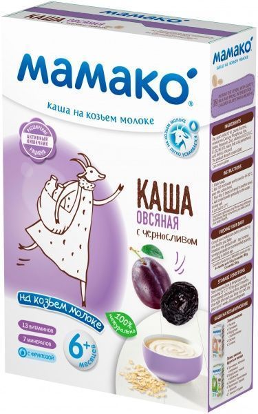 Каша молочная MAMAKO от 6 месяцев вівсяна з чорносливом на козячому молоці 4670017090033 200 г 