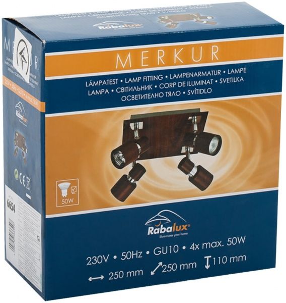Спот Rabalux Merkur 4x50 Вт GU10 венге 6654 