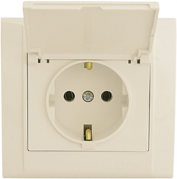Розетка с заземлением Makel Defne без шторок с крышкой кремовый 42010029