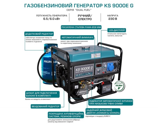 Генератор комбинированный Konner&Sohnen KS 9000E G