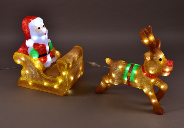 Фігурка з підсвіткою Bright Source Ltd. Дід Мороз на санчатах з оленем світлодіодна (LED) 120 ламп 40 см 