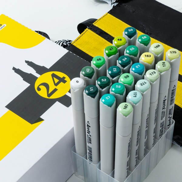 Набор спиртовых маркеров Arrtx OROS ASM-03GN 24 цвета, зеленые оттенки LC302512 