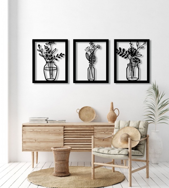 Декор настенный Цветы в вазонах PN 264 41x102 см черный 