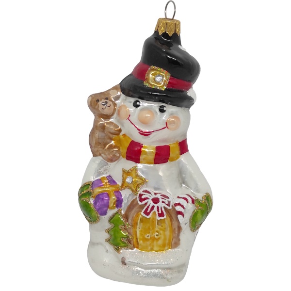 Игрушка на елку Снеговик с подарком белый 2041-2