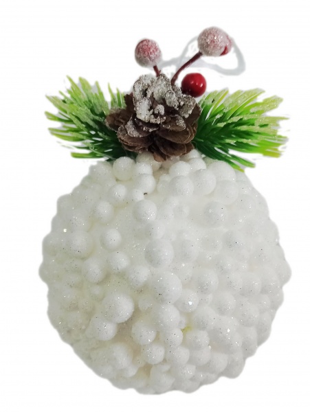 Декоративная подвеска Шар с декором 8 см белый HL21-32